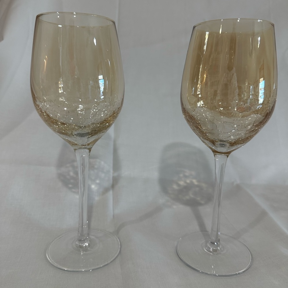 Crackle glass pair for white wine